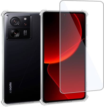 Geschikt voor Xiaomi 13T Pro - Hoesje + Screenprotector – Gehard Glas Cover + Shock Proof Case - Transparant