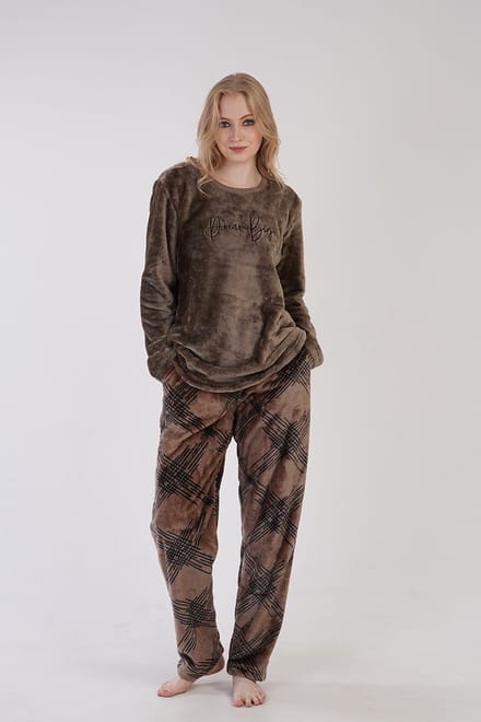 Vienetta - Dames Zachte Pluche Pyjama Set, Lange Mouwen - S