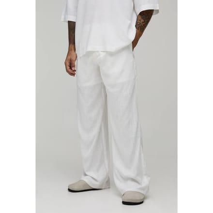 Wide Leg Half & Half Waist Linen Blend Co-Ord Trouser | White | Size XL