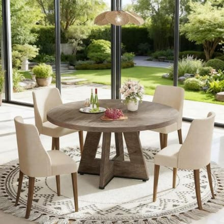 REDOM - Ronde Eettafel - Landelijke Stijl - Voor Eethoek - Hout - Grijs - 120 Cm