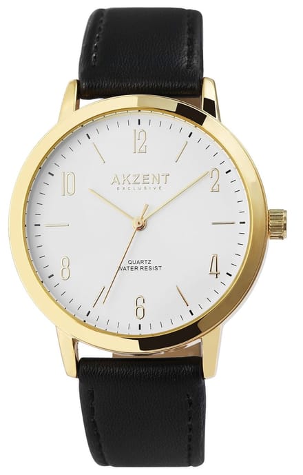 AKZENT Herenhorloge imitatieleer Khalid, goudkleurig, 3 ATM