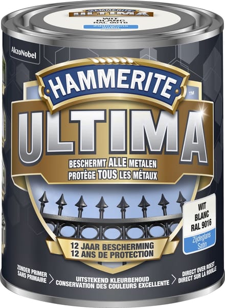 Hammerite Ultima - Wit - 0,75 l - Zijdeglans - 7,5 m²/l - Afwerkingslaag