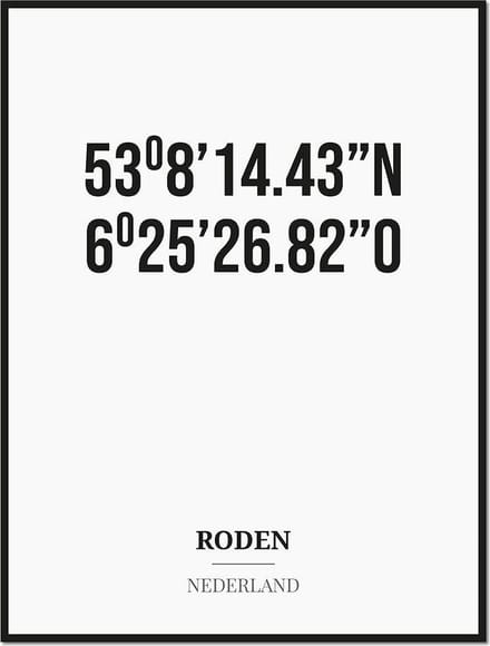Poster/kaart RODEN met coördinaten