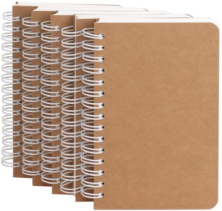 Set van 5 Spiralen Notitieboekjes Kraft Kaft A6 Formaat-180 Blanco Pagina's