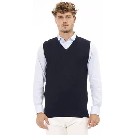 Alpha Studio Blauwe Viscose Heren V-hals Vest
