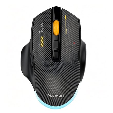 NAXSIR Tri-Mode Gaming Muis | Bluetooth + 2.4G Draadloos + Bedraad, programmeerbare macro's, 12800 DPI, ergonomisch koolstofvezel ontwerp, RGB verlichting