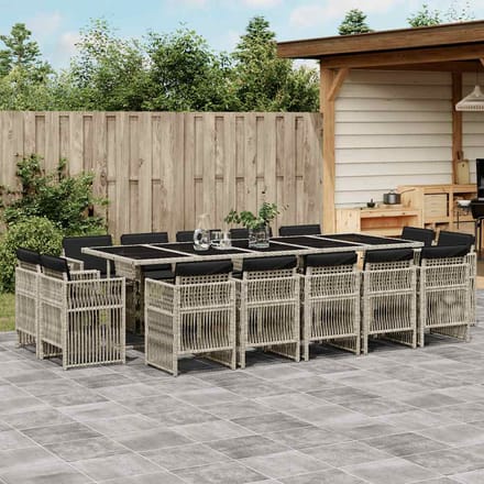 vidaXL - 15-delige - Tuinset - met - kussens - poly - rattan - lichtgrijs