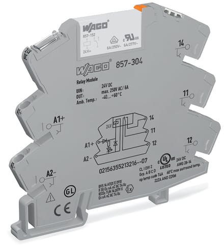 WAGO 857-304 Relaismodule 24VDC 6A Enkele Omschakeling - 857-304