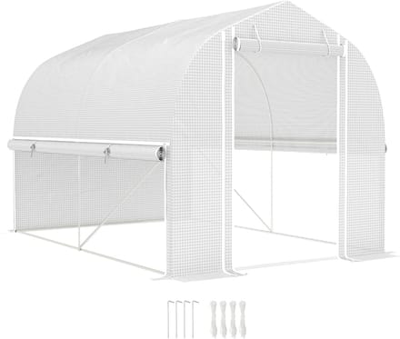 Killogood 3 x 2 x 2 m polytunnelkas met oprolbare zijwanden - UV-bestendig plastic zeil en stalen frame - wit