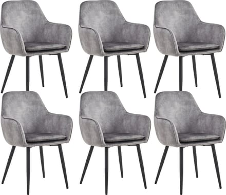 Colenis® - Levan eetkamerstoel - Set Van 6 - Grijs - Adoré Velvet - Industrieel - Met armleuning