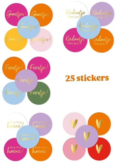 25 Sticker - color Mix - 4cm - sluitsticker - cadeausticker - voorjaar -