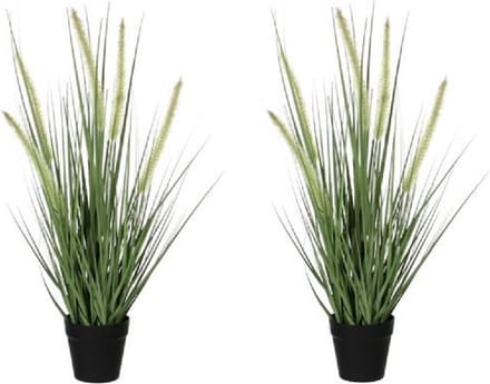 Mica Decorations Kunstplant Siergras - 2x - dogtail - D30 x H53 cm - in zwarte pot