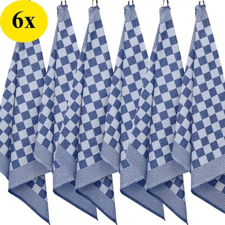Theedoeken - Horeca - set van 6 - Katoen - Geblokt - Blauw-Wit
