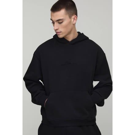Essential BM Signature Oversized Boxy Hoodie | Black | Size Medium