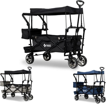 FINOOS – Opvouwbare Bolderkar / Bolderwagen opvouwbaar – dakje – extra's – Zwart