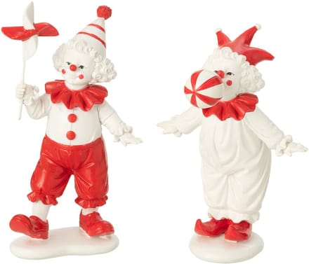 J-Line figuur Clown Ballon + Speelgoed - polyresin - rood/wit - 2 stuks