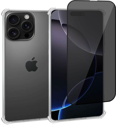 Geschikt voor Apple iPhone 16 Pro Max - Hoesje + Privacy Screenprotector – Privé - Gehard Glas Cover
