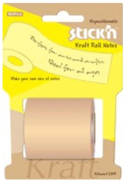 Stick'n Roll notes - Navulling - Verplaatsbaar - 50mm - 10 Meter - Kraft - Sticky notes