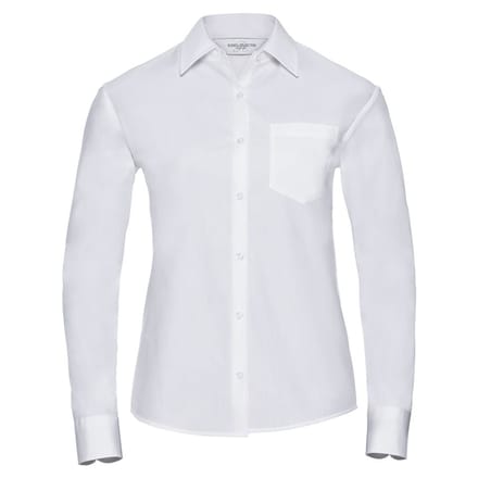 Russell Collection Dames/Dames Klassiek Popeline Easy-Care Overhemd met Lange Mouwen (Wit)