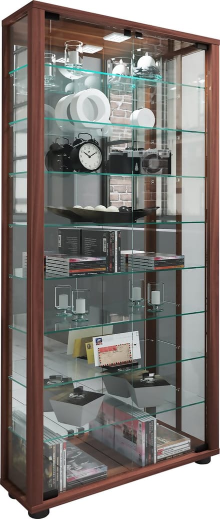 Houten vitrinekast Verzamelvitrine Staande vitrinekast Lumo Maxi spiegel