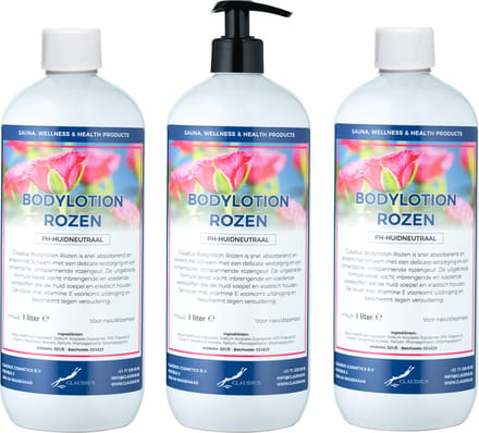 Bodylotion Rozen 1 Liter - met gratis pomp - set van 3 stuks