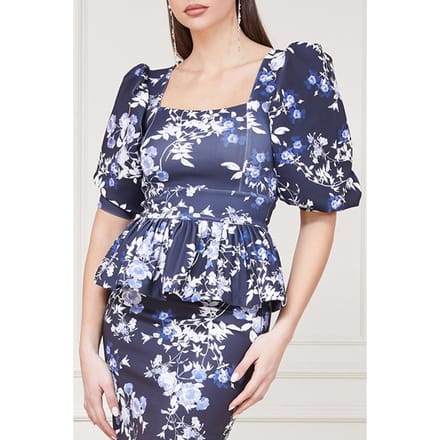 GUESS Marciano By  Alexis Top Printed Petal Pose Indigo Maat: S | Blouses Outlet | Dames | Blauw