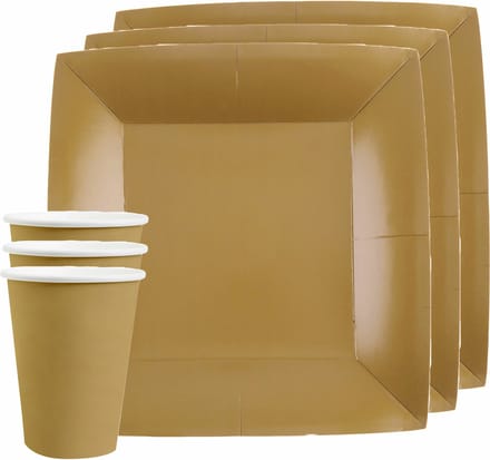 Santex feest/verjaardag servies set - 20x bordjes en bekertjes - goud - karton