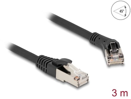 Delock RJ45 Network Cable Cat.8.1 S/FTP plug 45° right angled to plug straight up to 40 Gbps 3 m black