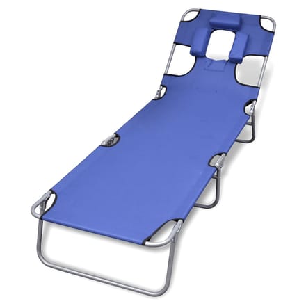 vidaXL - Ligbed - inklapbaar - met - hoofdkussen - gepoedercoat - staal - blauw