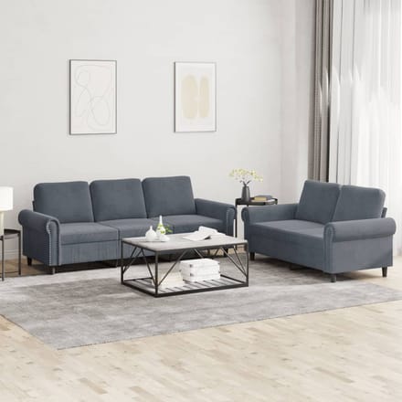 vidaXL - 2-delige - Loungeset - met - kussens - fluweel - donkergrijs
