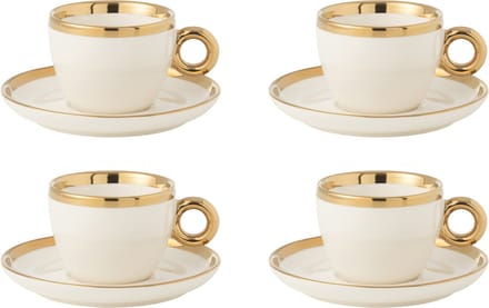J-Line kop + schoteltje - keramiek - wit/goud - doos van 4