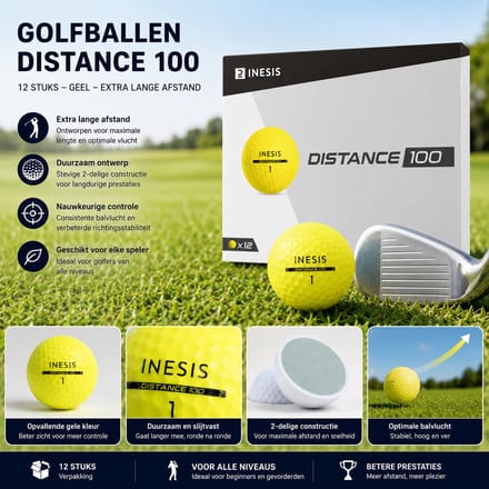 Golfballen Distance 100 – 12 stuks – Geel – Extra Lange Afstand