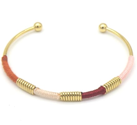 Armband Dames - Bangle met Touw - RVS - One Size - Goudkleurig met Bonte kleuren