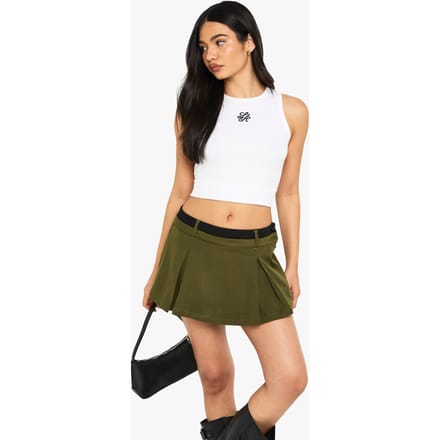 boohoo Dames Contrast Tailleband Box Plooi Skort | Kaki | Maat: 34