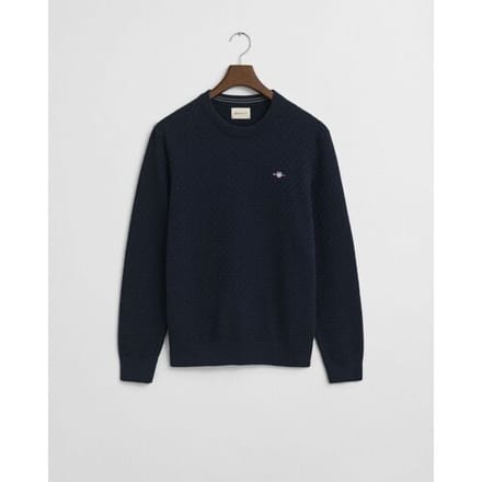 Gant Trui Uni Color Cotton Micro Texture Crew Neck Avond Blauw / male