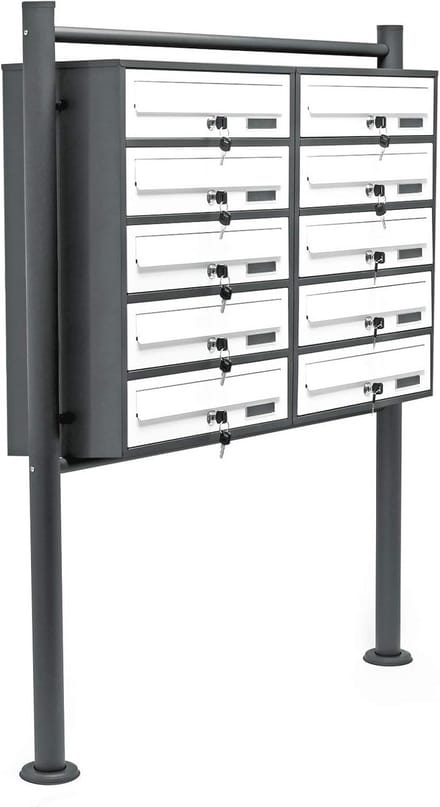 Mailbox systeem met 10 brievenbussen en standaard, poedercoating anthraciet-wit