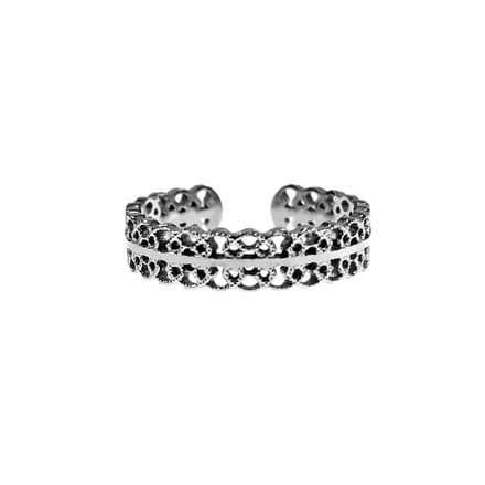 Verstelbaar Ring Dames - Filigraan Design – RVS Wit Gold plated - Een Maat - Brede Ring - Dottilove