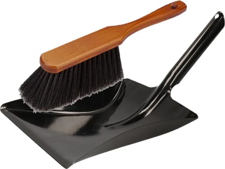 Stoffer en blik zwart/bruin van metaal/hout voor binnen