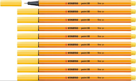STABILO point 88 - Premium Fineliner - Fine 0,4 mm – Geel– Doos 10 stuks