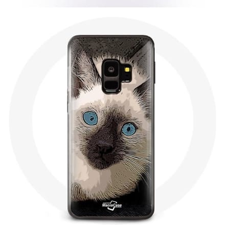 Case voor Samsung Galaxy S9 Zwart-witte Siamese kat met blauwe ogen