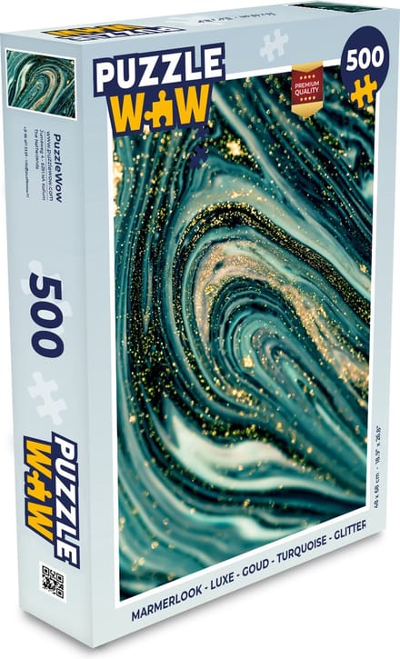 Puzzel Marmerlook - Luxe - Goud - Turquoise - Glitter - Legpuzzel - Puzzel 500 stukjes