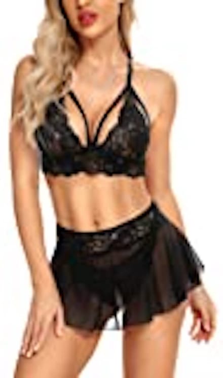Dames 3 delige lingerie set maat 2XL zwart
