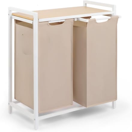 DYNA® Wasmand 2 Vakken - Wasmand - Wassorteerder - Crème- ‎65cm x 36cm x 73cm