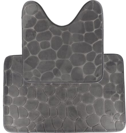 Tendance Badkamer Matten set Pebble - toilet en bad mat - donkergrijs - memory foam - microfiber