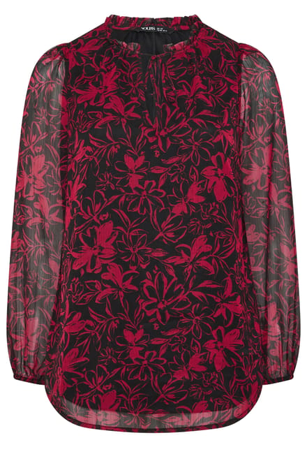 Yours Curve Rode Blouse Met Ruches En Bloemenprint Size 42