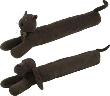 J-Line deurstopper Hond/Kat Bouclé - textiel - donkergrijs - 2 stuks