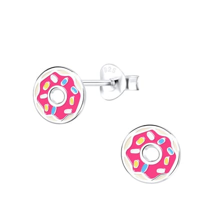 Oorbellen meisje donut - zilver - roze