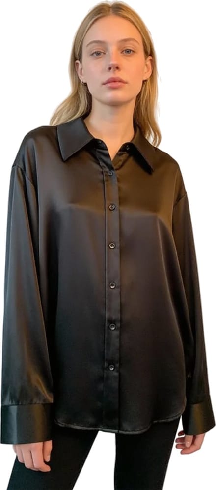 Zijde look Dames Blouse - Zwart - Overhemd - Chique - Glimmend - Glans