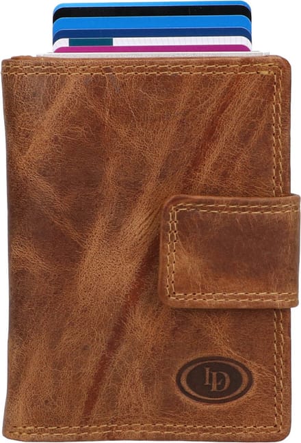Figuretta Leren RFID Cardprotector Creditcardhouder met muntgeldvak - Cognac