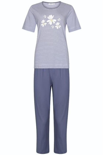 Pastunette Pyjama Flowers - Grijs Gestreept - Katoen - Maat 38